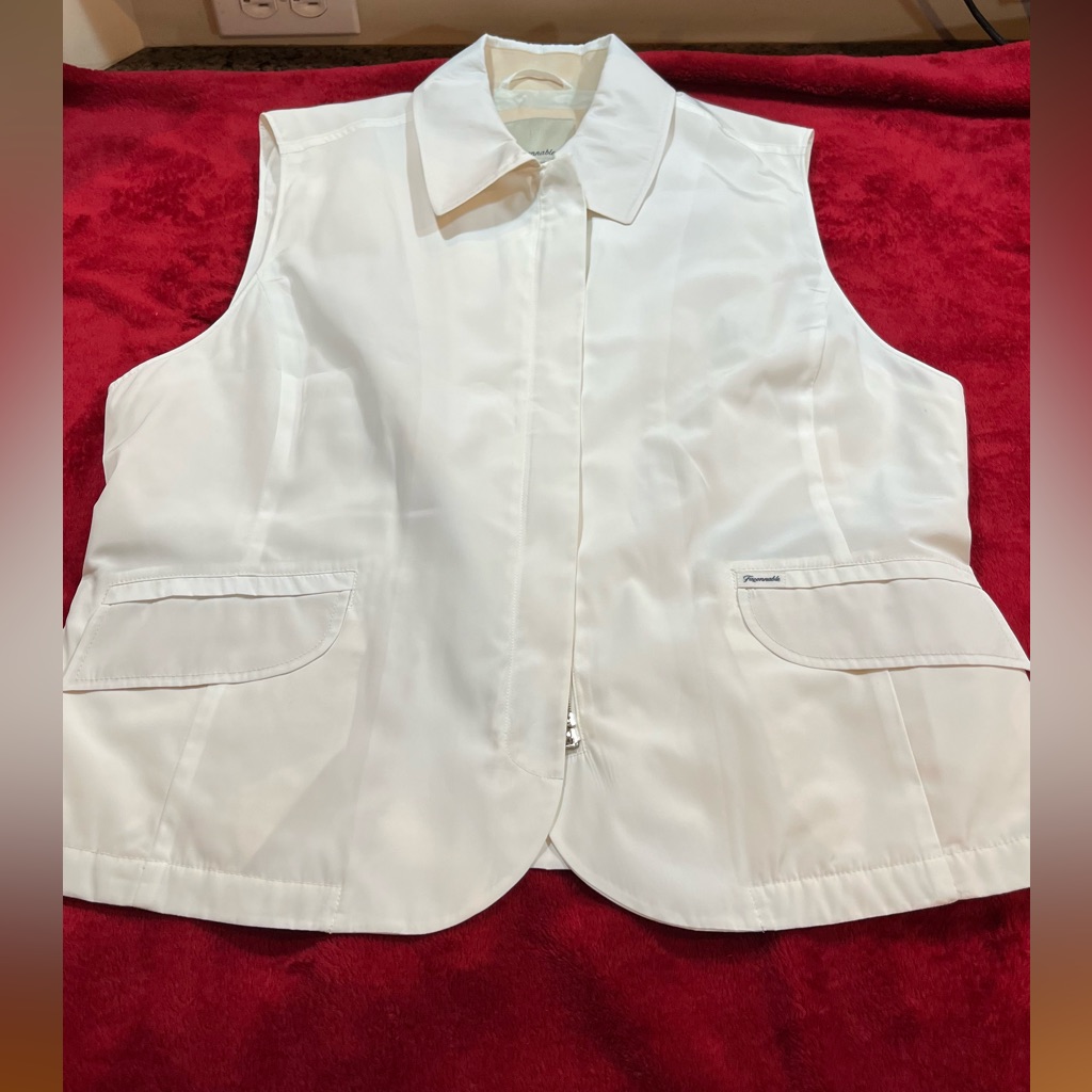 Faconnable Off White Vest | With Collar | Size Xl | Silver Zipper | Vintage